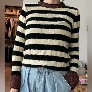 Mango striped sweater top with lurex cuffs size small